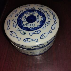 Blue & White Fish Ceramic Trinket Box